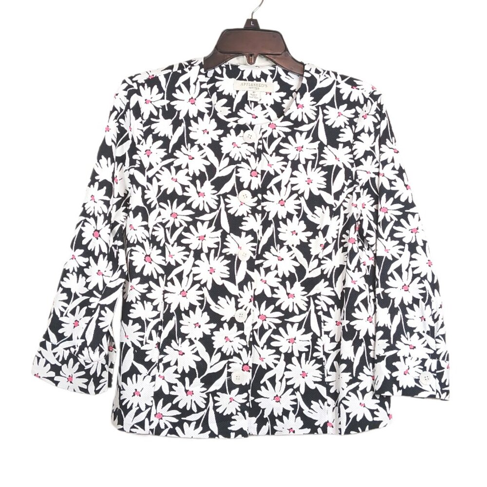 Appleseed’s Floral Cardigan Womens 4 Petite Textured Button Front Jacket